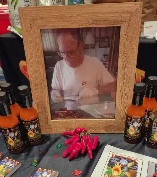 Dads Hot Sauce on kitchen counter