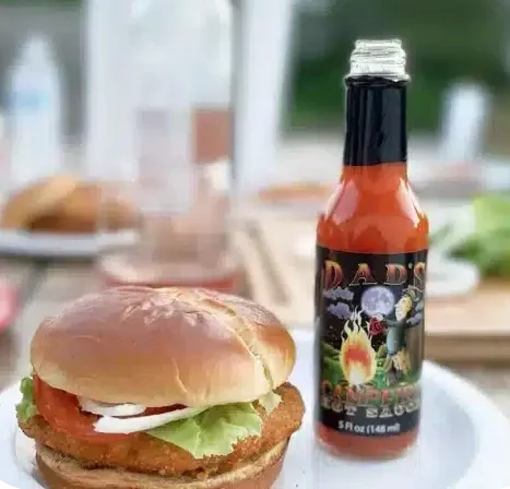 Dads hot Sauce with sandwich